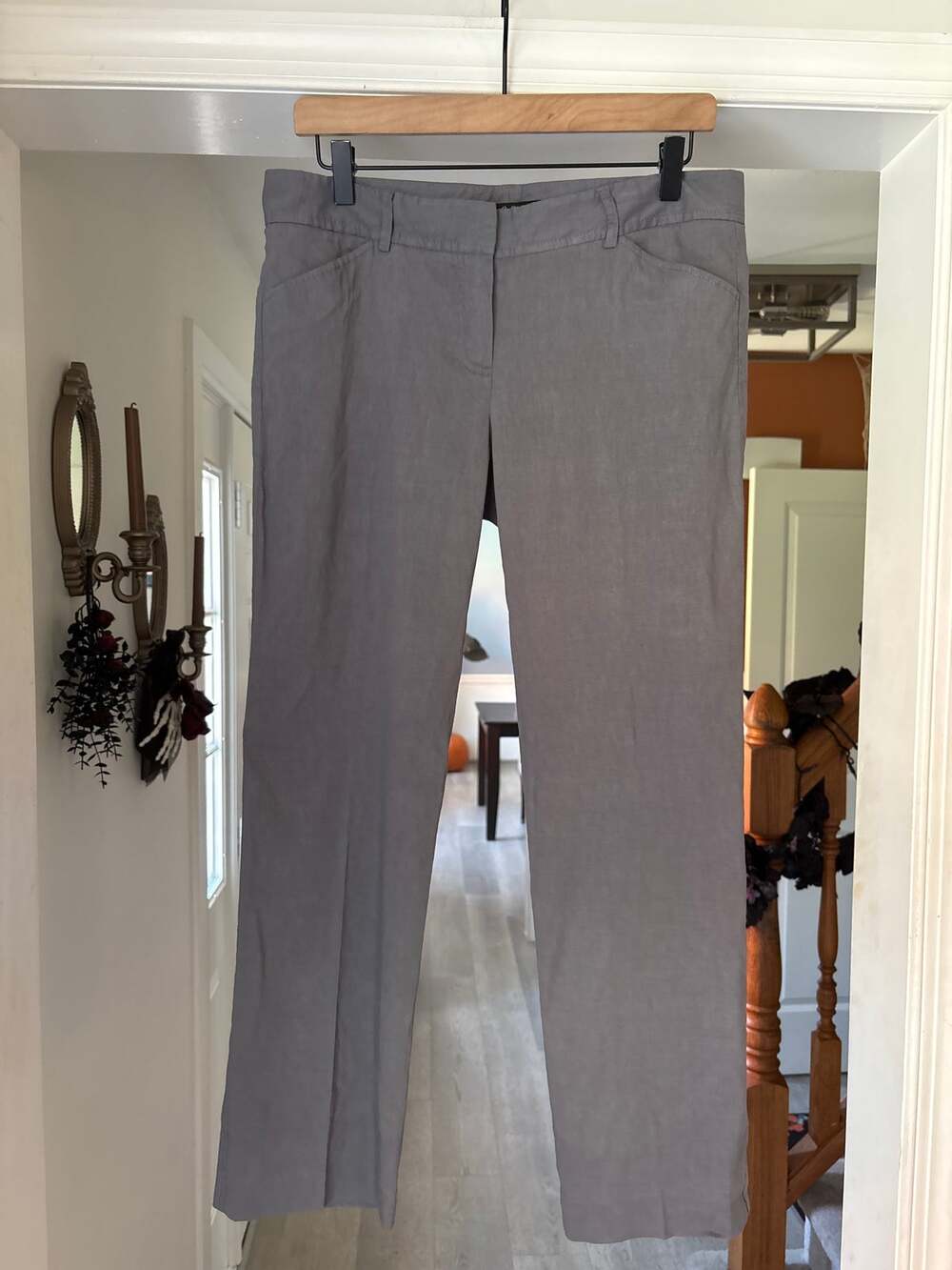Theory Luke Linen Stretch Crop Chino Pants Size 8 Gray Business Casual Work